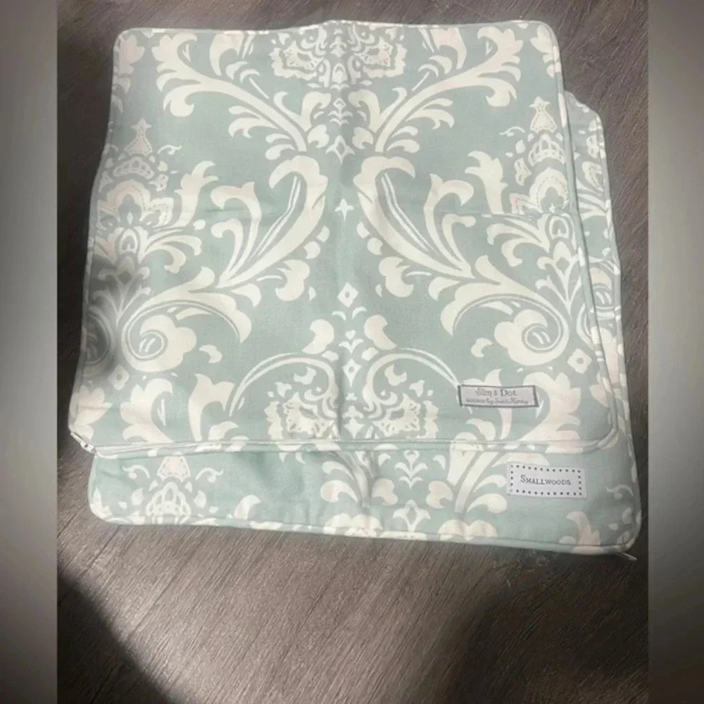 SweetHoney/SmallWoods Damask Village Blue Natural cotton 14” Square Pillow Case